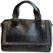 Cowhide Black Leather Women's Diamond Handbag