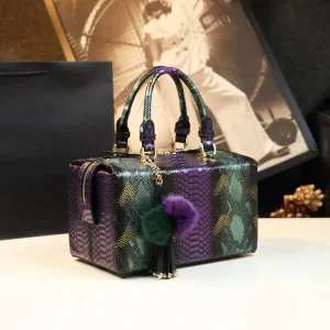 Luxury Serpentine Leather Square Handbag