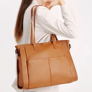 Luxury Cowhide Leather Women Laptop Tote Bag