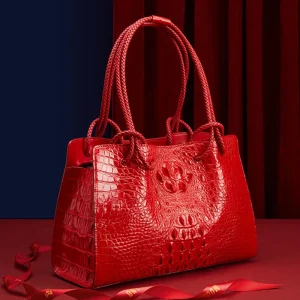 Luxury Red Crocodile Leather Women Tote Bag