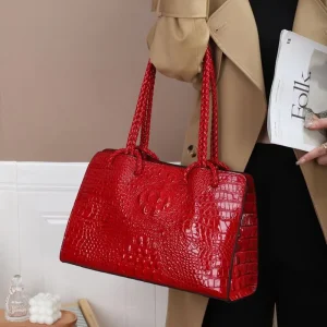 Genuine Leather Crocodile Pattern Women Tote Bag
