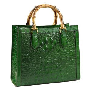Crocodile Pattern Bamboo Handle Bag