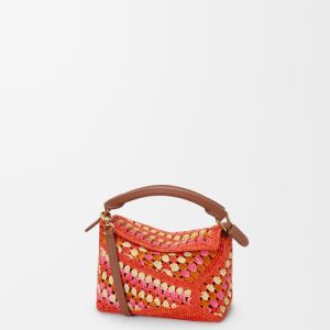 Loewe Mini Puzzle Edge bag in raffia and calfskin A510P88X61-0520