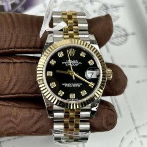 Rolex Rep 11 Watch DateJust Women’s Genuine Gold Wrapped Black Dial GM Factory 31mm