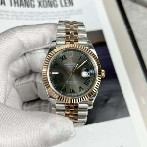 Rolex Replica Watch DateJust Wimbledon Dial Demi Strap Rose Gold Plated EW 41mm