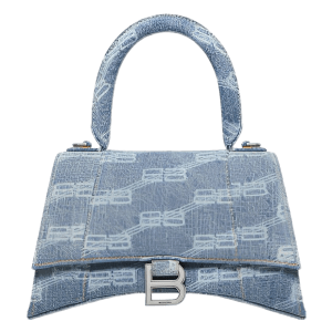Balenciaga BB Monogram Hourglass Small Bleached Denim Tote Blue