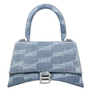 Balenciaga BB Monogram Hourglass Small Bleached Denim Tote Blue