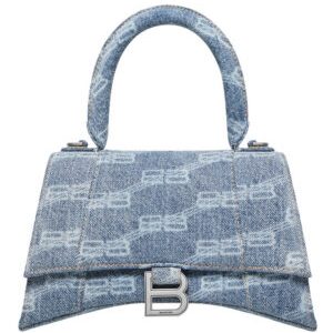 Balenciaga BB Monogram Hourglass Small Bleached Denim Tote Blue