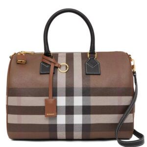 Burberry Check And Leather Medium Bowling Bag