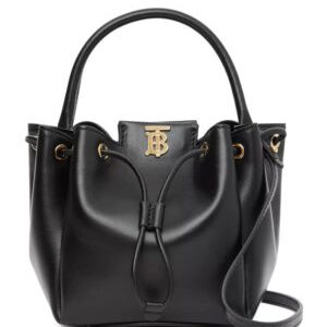 Burberry Monogram Motif Leather Bucket Bag Black