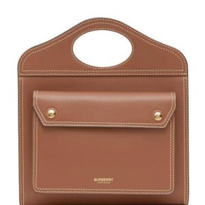 Burberry Mini Topstitch Detail Leather Pocket Bag Coffee