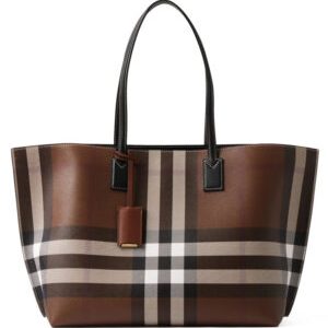 Burberry Checked Tote Bag Dark Coffee