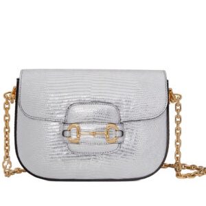 Gucci Horsebit 1955 Lizard Mini Bag 675801 Silver