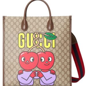 Gucci Cherry Print Medium Tote 703264 Dark Coffee