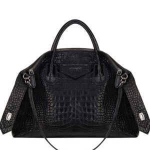 Givenchy Medium Antigona Soft Bag In Crocodile Effect Leather Black
