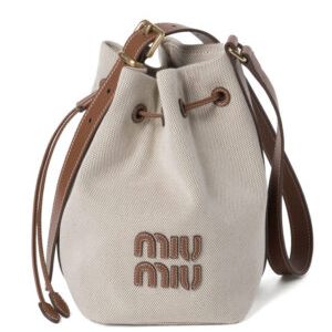Miumiu Canvas And Leather Bucket Bag 5BE090 Coffee