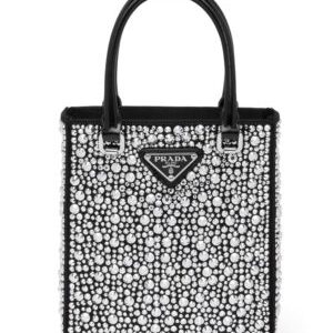 Prada Small crystal-studded satin tote bag 1BA331 Black