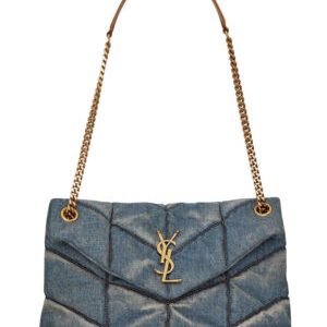 Saint Laurent Puffer Small Bag In Quilted Vintage Denim And Suede 577476 Blue