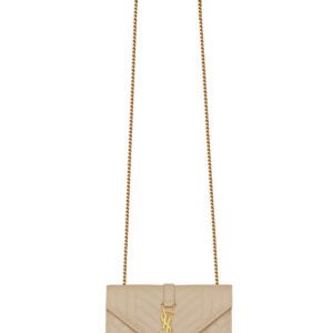 Saint Laurent Envelope Small Bag In Mix Quilted Grain De Poudre Embossed Leather Apricot