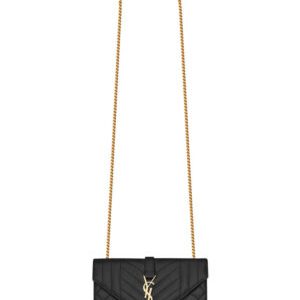 Saint Laurent Envelope Small Bag In Mix Quilted Grain De Poudre Embossed Leather Black