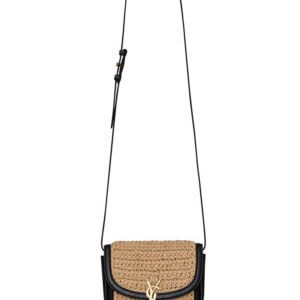 Saint Laurent Kaia Small Satchel In Raffia And Leather 6197401 Apricot