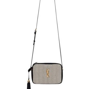 Saint Laurent Lou Camera Bag In Canvas And Smooth Leather Cream