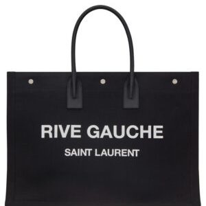 Saint Laurent Rive Gauche Tote Bag In Linen And Leather 499290 Black