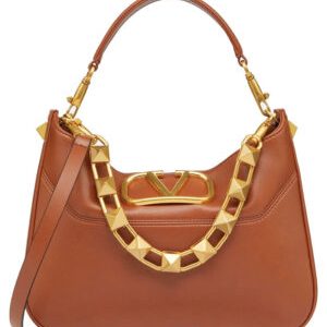 Valentino Garavani Stud Sign Hobo Bag Coffee