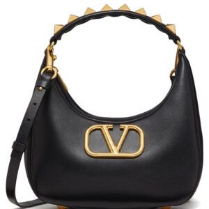 Valentino Stud Sign Calfskin Hobo Bag Black