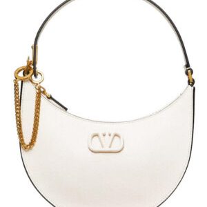 Valentino Logo Signature Mini Hobo Bag In Shiny Calfskin Cream
