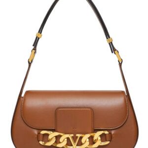 Valentino Vlogo Chain Shoulder Bag In Calfskin Coffee