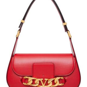 Valentino Vlogo Chain Shoulder Bag In Calfskin Red