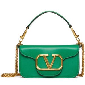 Valentino Loco Small Shoulder Bag In Calfskin Green