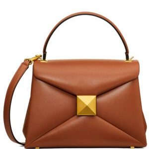 Valentino Small One Stud Handbag In Nappa Leather Coffee