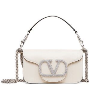 Valentino Loco Small Shoulder Bag With Jewel Logo Cream