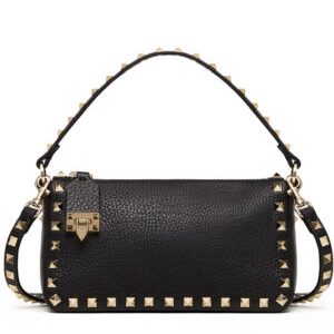 Valentino Small Rockstud Grainy Calfskin Crossbody Bag Black