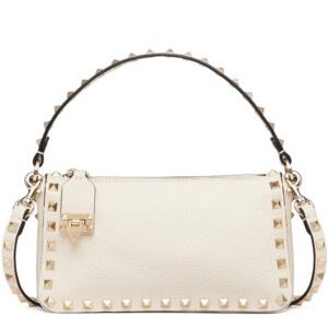 Valentino Small Rockstud Grainy Calfskin Crossbody Bag Cream