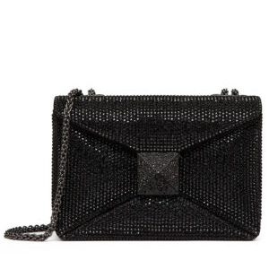 Valentino One Stud Embroidered Bag With Chain Black