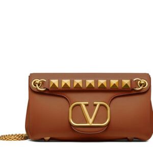 Valentino Stud Sign Nappa Shoulder Bag Coffee