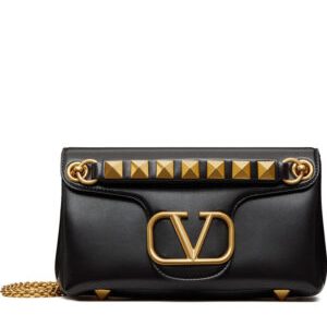 Valentino Stud Sign Nappa Shoulder Bag Black