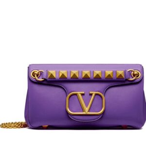 Valentino Stud Sign Nappa Shoulder Bag Purple
