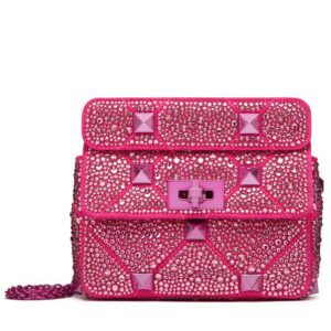 Valentino Small Roman Stud The Shoulder Bag And Chain With Sparkling Embroidery Peachblow