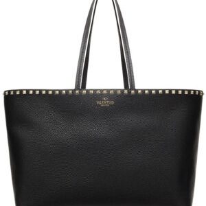 Valentino Large Calfskin Leather Rockstud Shopping Bag Black