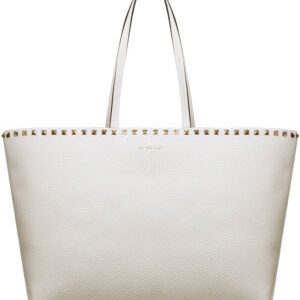 Valentino Large Calfskin Leather Rockstud Shopping Bag Cream