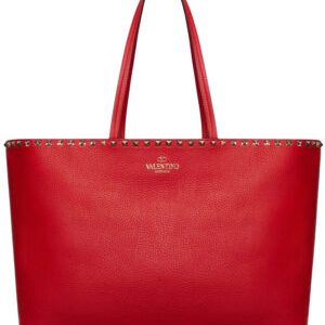 Valentino Large Calfskin Leather Rockstud Shopping Bag Red