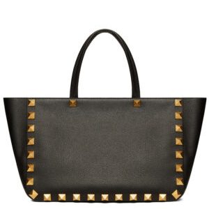 Valentino Roman Stud Grainy Calfskin Tote Bag Black