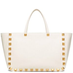 Valentino Roman Stud Grainy Calfskin Tote Bag White