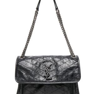 Saint Laurent Niki Medium Shiny Waxy Quilted Shoulder Bag 498894 Black