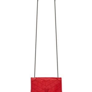 Saint Laurent Niki Chain Wallet In Crinkled Vintage Leather Red
