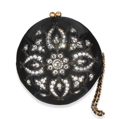 Black Embellished Satin Evening Bag